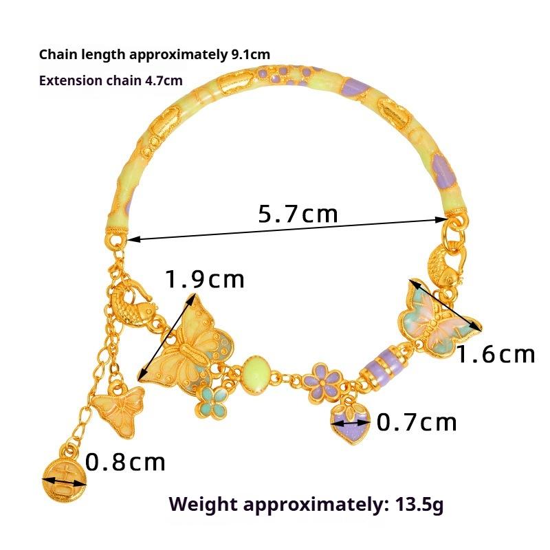 Sand Gold Bracelet for Women, Light Luxury Enamel, Ancient Butterfly Half Bracelet Design, Long-lasting Accessory Gift