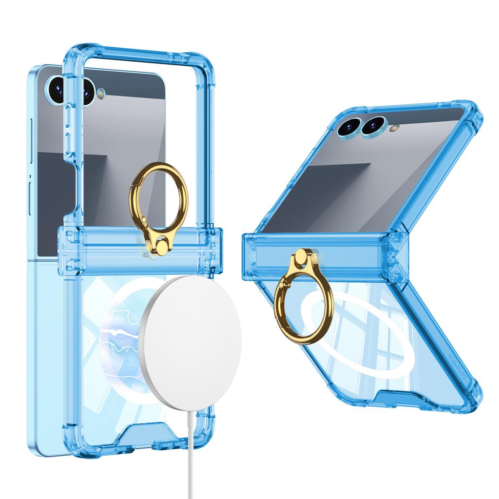 Samsung Zflip7 Mobile Phone Case Transparent Airbag Ring Holder Flip7 Folding Anti Fall Full Cover Case