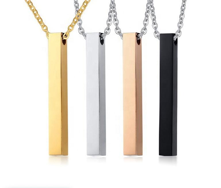 Personalized Couple Custom Engraved Flat Blank Pendant Necklace Stainless Steel Blank Vertical Horizontal 3D Bar Necklace vertical bar&18inches чёрный