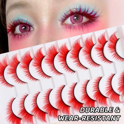 Colorful Fake Eyelashes Halloween Makeup Products Blue Red Pink False Eyelashes Extension Colored Lashes Eye Makeup Cosplay