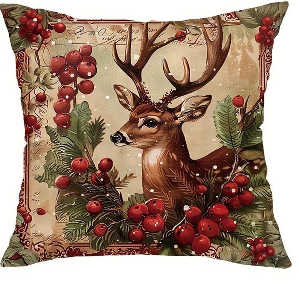 Christmas Decoration Pillowcase Retro Christmas Red Dress Bishop Reindeer Garland Print Sofa Cushion Cover Home Decoration