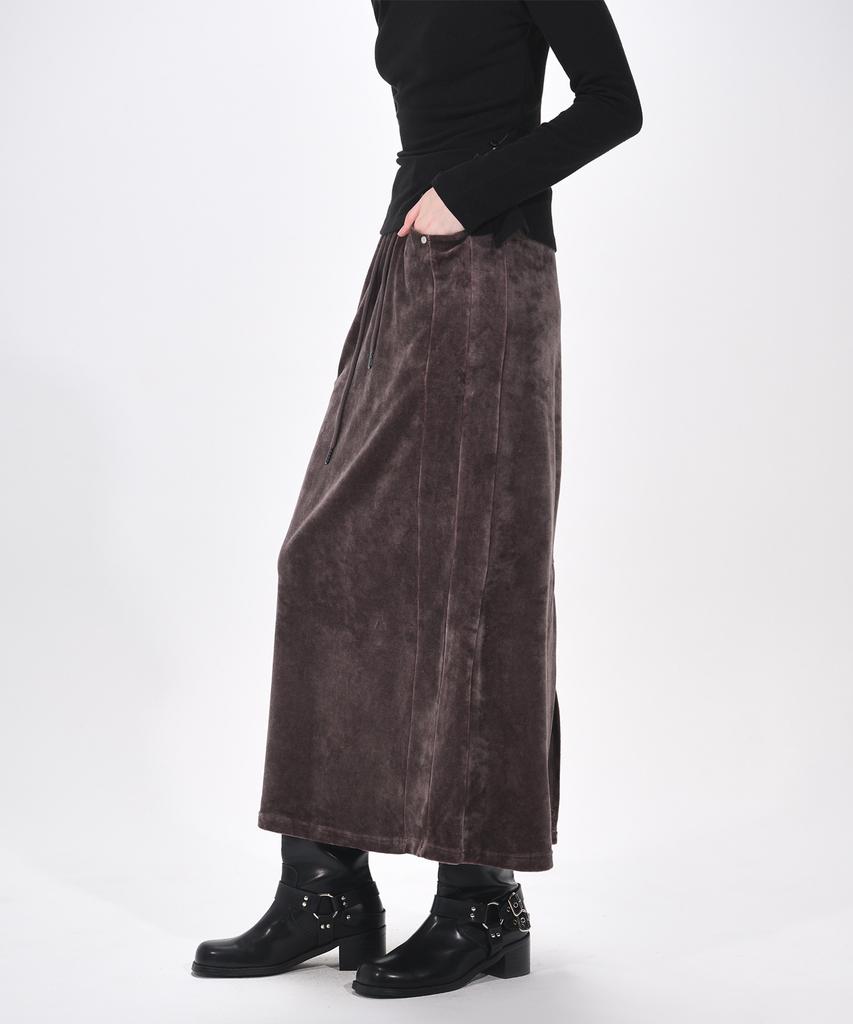 Etmont Velvet Banding Logo Skirt, Wine Brown