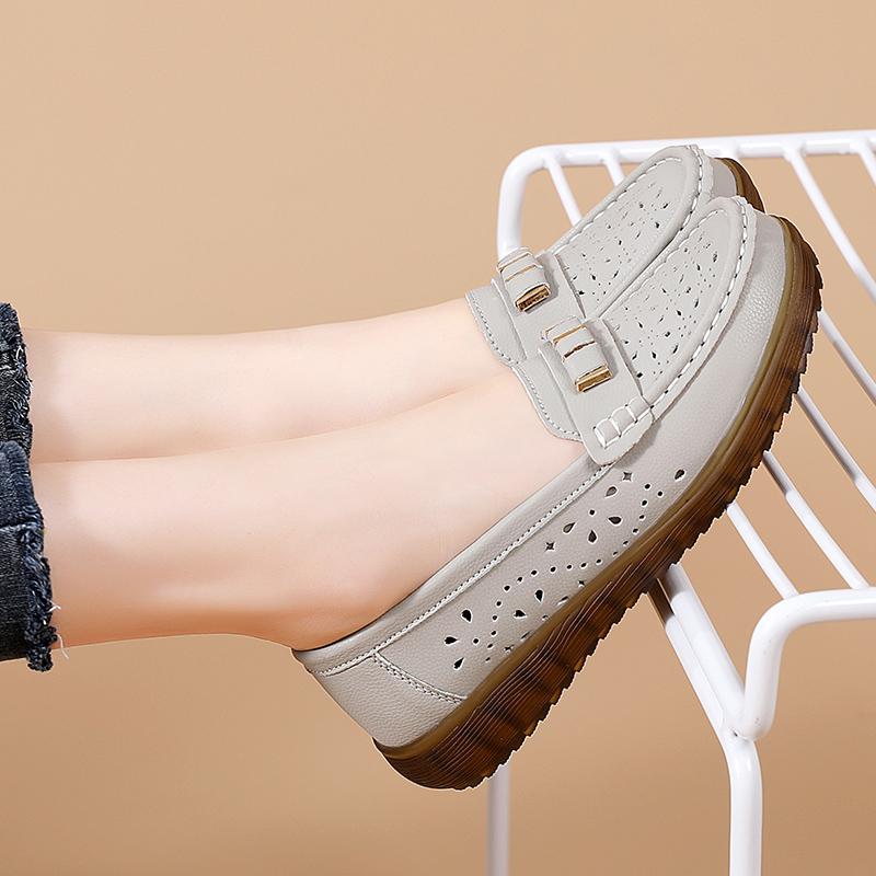 2026 New Comfort Casual Plus Size Fashion Hollowed-out Low Top Women's Shoes35-44 High Quality Flats Genuine Leather Moccasins