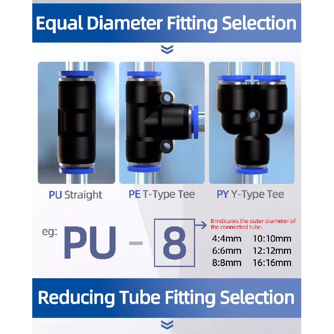 PG Pneumatic Fittings 2-Way Straight Connector Diameter Reduce For 8mm-6mm/6mm-4mm For Pneumatic Tube Air Hose Ventilation Valves 4