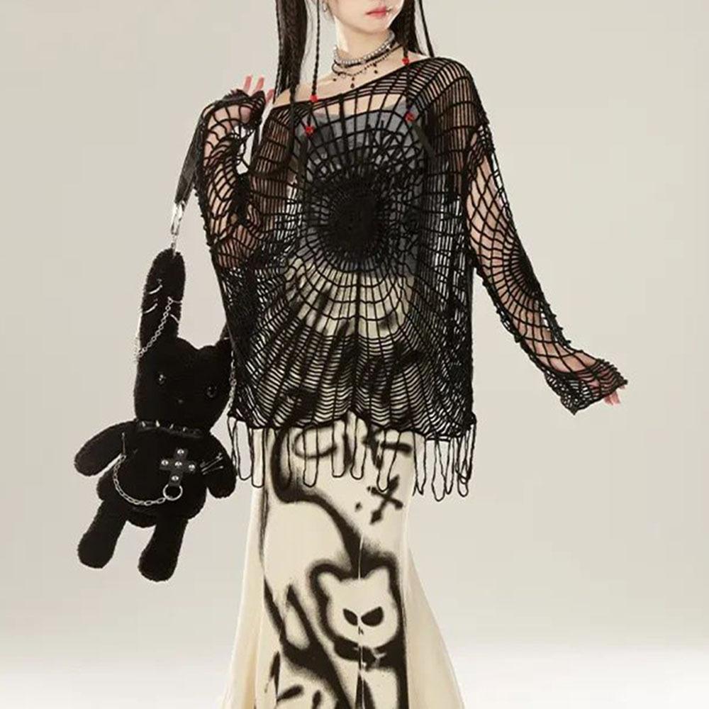 Gotický Goth Grunge Nadměrný Černý Svetr Harajuku High Streetwewar Vyděrovaný Volný Pulovr Podzimní Korejská Móda