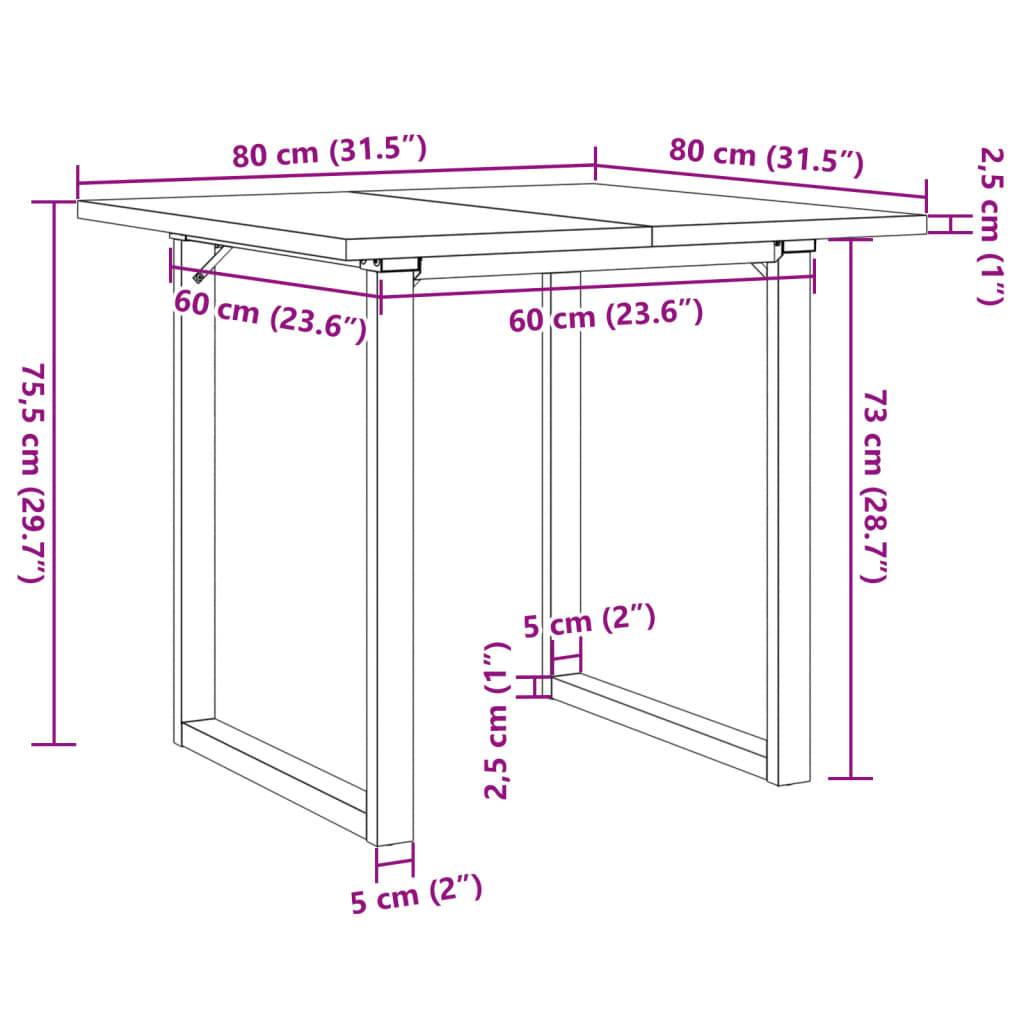 Dining Table O Shaped Frame 80 x 80 x 75.5 cm Solid Pine Wood & Steel