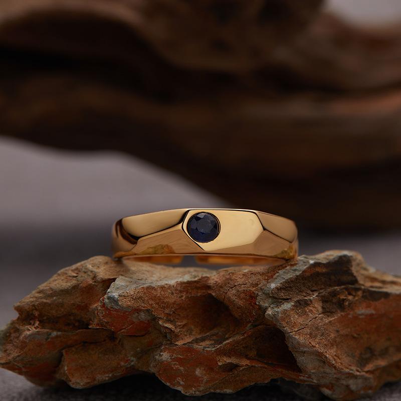 S925 Sterling Silver 18K Natural Sapphire Citrine Limestone Colored Treasure Ring Does Not Fade Niche High Sense