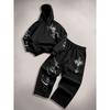 Herren Herbst- und Winter-Sportshirt-Set, Klassischer Buchstabenmuster-Druck, Sportshirt mit Kapuze und Kordelzug und lässige Sporthose mit Kordelzug