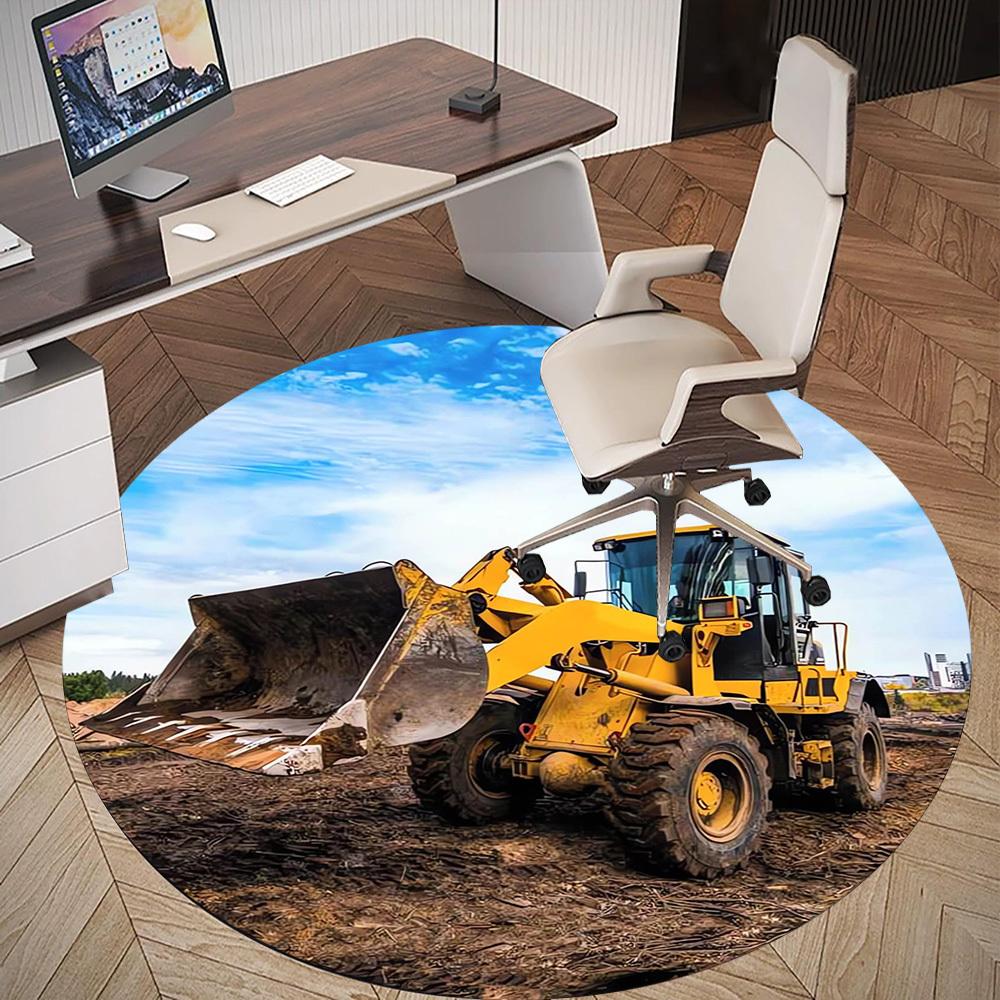 1pc bulldozer construction Round Chair mat Area Rug - Non-Slip, Floor Mat for Office, Bedroom, home decor Christmas Gift p0811265