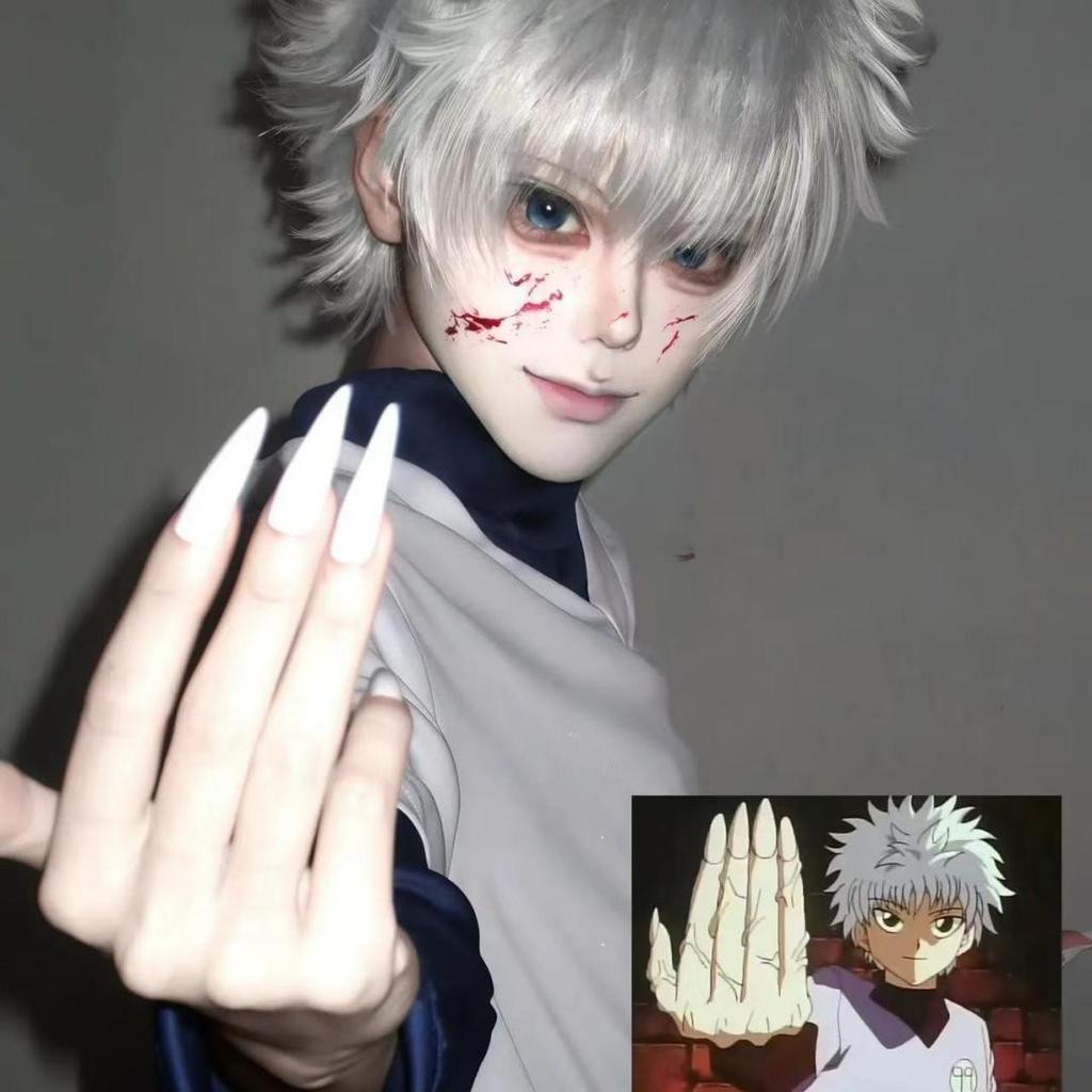 Wetrose Disponibile Costumi Cosplay di Killua Zoldyck Hunter × X Hantaa Kirua Zaoldyeck T-shirt Set Completo Parrucca Halloween Natale Nuovo
