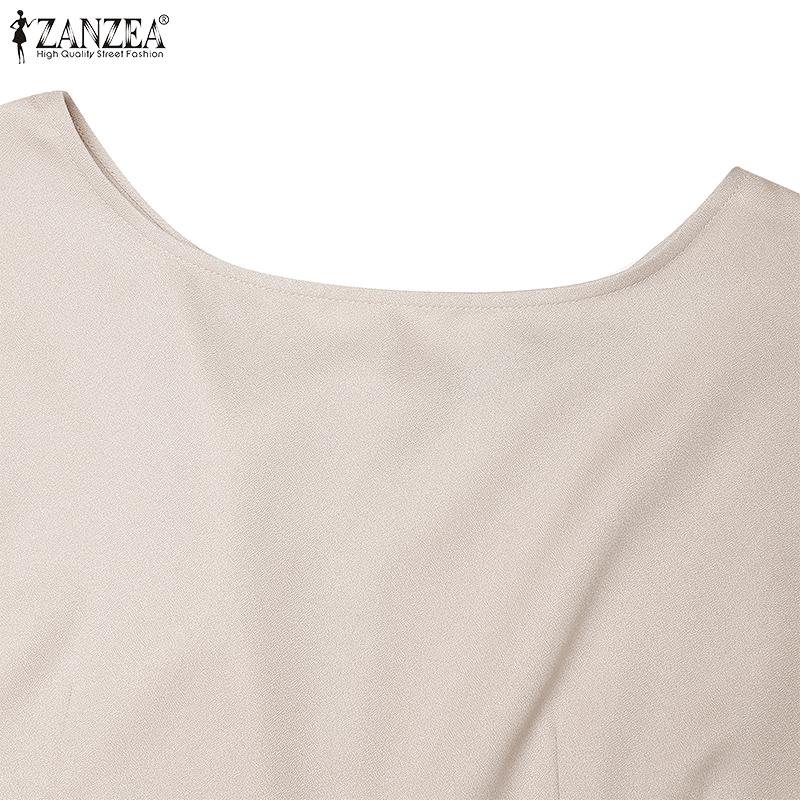 ZANZEA Women Casual Round Neck Summer Half Sleeve Sheath Dress