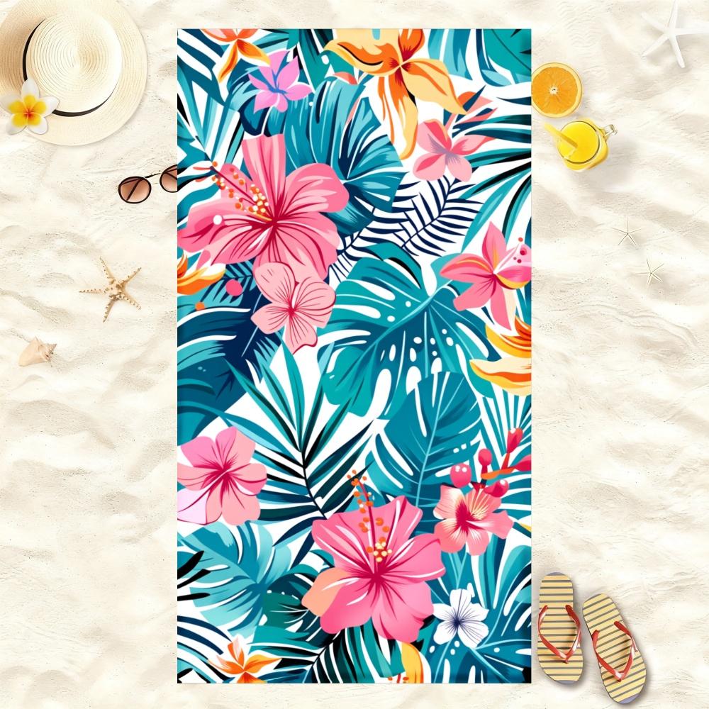 Coastal Wave Floral Letter Beach Towel Oversized Soft Microfiber Bath Towel For Beach Party Swimming Holiday Gym Towel