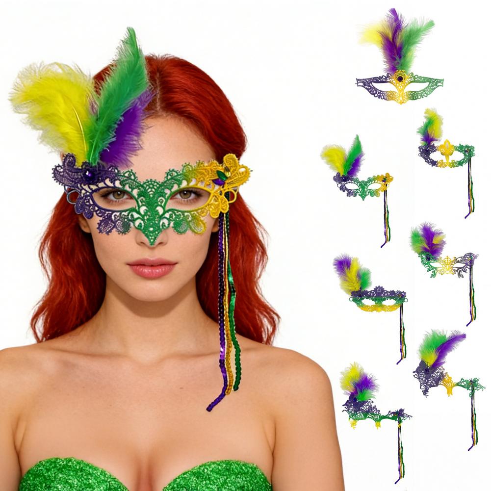 Purple Party Masque Party Masque Masquerade Carnival Feather Mask for Women Mardi Gras Lace Masque Purple Green Yellow Prom Ball