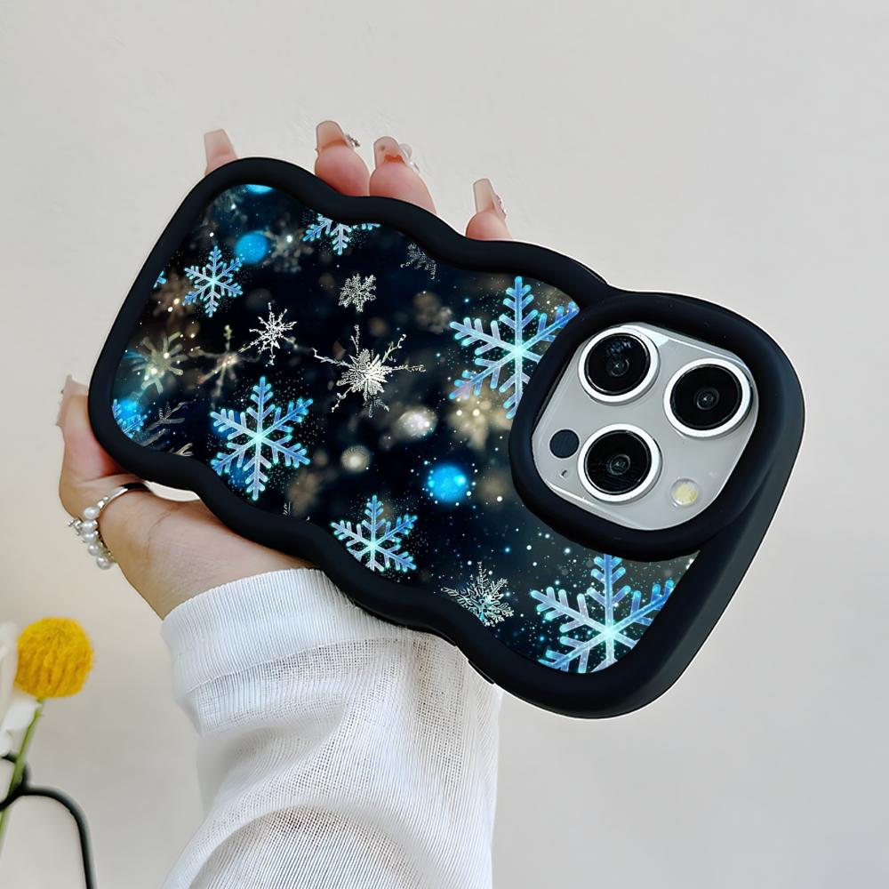 Winter Snowflake Mobile Cell Phone Case for iPhone 17 16 15 14 13 12 11 Air Pro Max Plus Wavy Edge TPU Colorful Cover Luxury