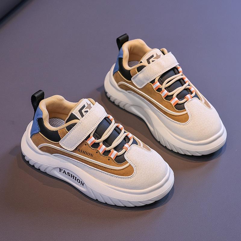 Children s Thick-Soled Sneakers Spring/Summer Boys  Color-Block Casual Shoes Girls  Leather Running Shoes Trendy Kids  Shoes 27Inner Length16.7cm хаки