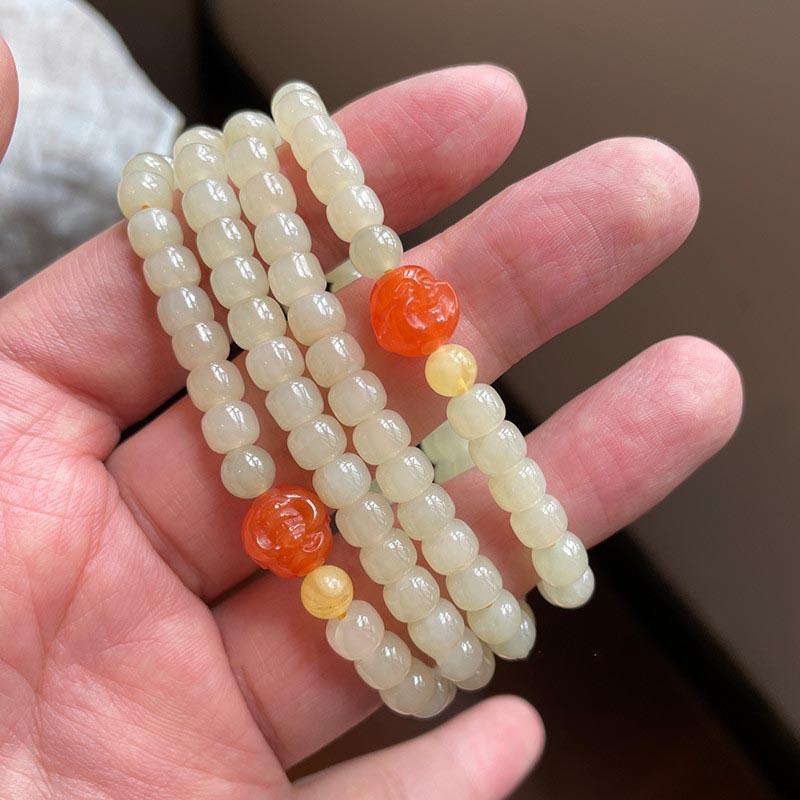 Hotan Jade 5x6mm Double-Strand Women's Bracelet Pale Yellow Artistic Retro Minimalist Elegant Fashion Classic