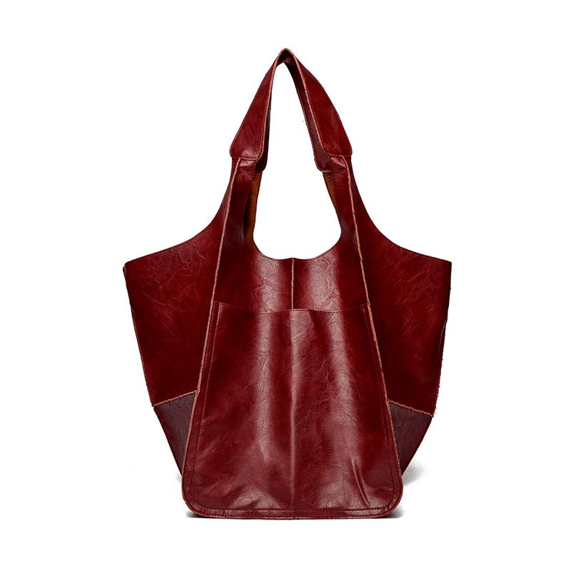 Vintage Women's Tote Bag Solid Color Large Capacity Shoulder Bag