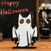 Halloween Theme Room Decor Ghost Cat Ornament, Wooden Decoration, Spooky Cute Desktop Party Props Table Centerpiece for Home Office Desk, Tiered Tray