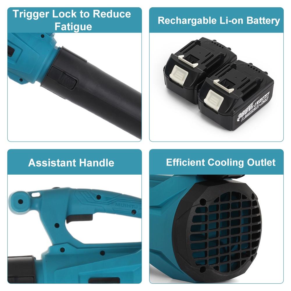 6 Speed Industry Cordless Air Blower Snow Blower Dust Leaf Collector Cleaning Sweeper Garden Tool With 2 Battery 4200W 388VF