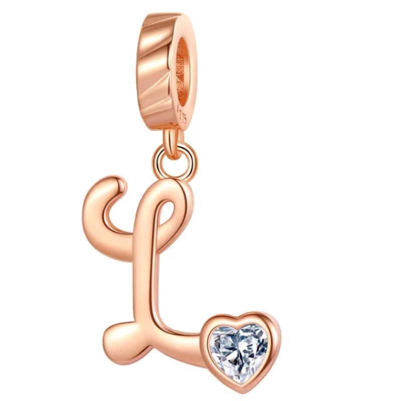 Kupfer 26 Buchstaben A-Z Alphabet Anhänger Charme Roségold Passend für Original Pan Armband Zubehör DIY Schmuck Für Frauen