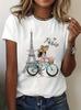 Y2k Pariser Mädchen mit Fahrrad Aufdruck Kurzarm Bedrucktes T-Shirt Damen T-Shirt Grafik Damen To