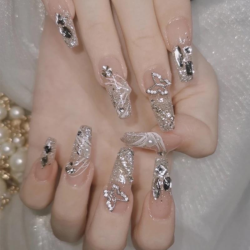 Xs To L Sizes Available Removable Handmade Butterfly Sparkling Rhinestone Nail Stickers