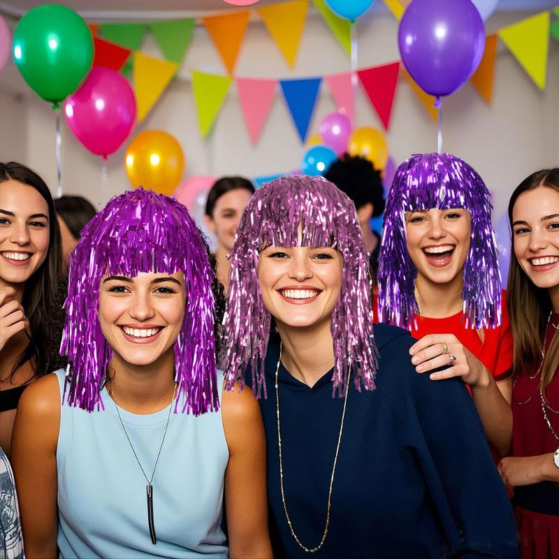 Glänzende Lametta-Perücke Metallische Maskenball-Disco-Hut Folien-Lametta-Perücken für Erwachsene Kostümparty Als Foto-Requisite Cosplay-Zubehör