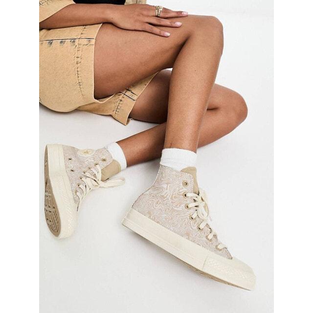 

Бежевые кроссовки Converse Chuck 70 Hi с принтом в виде завитков