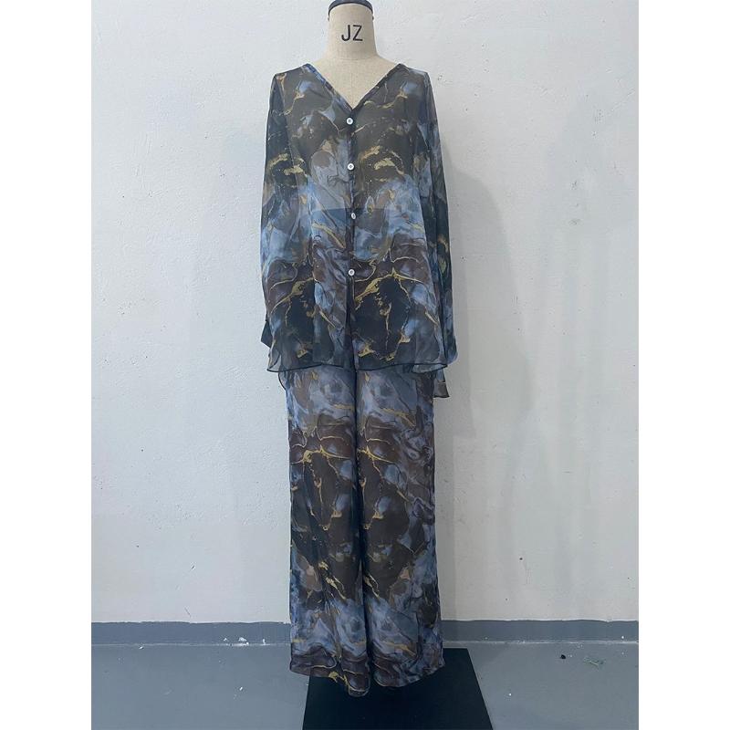 

Ramadan Two Piece Sets Print Shirt Wide Leg Pants Women Muslim Casual Suits Arab Musulman Ensembles Moroccan Kaftan Islamic 2XL синій