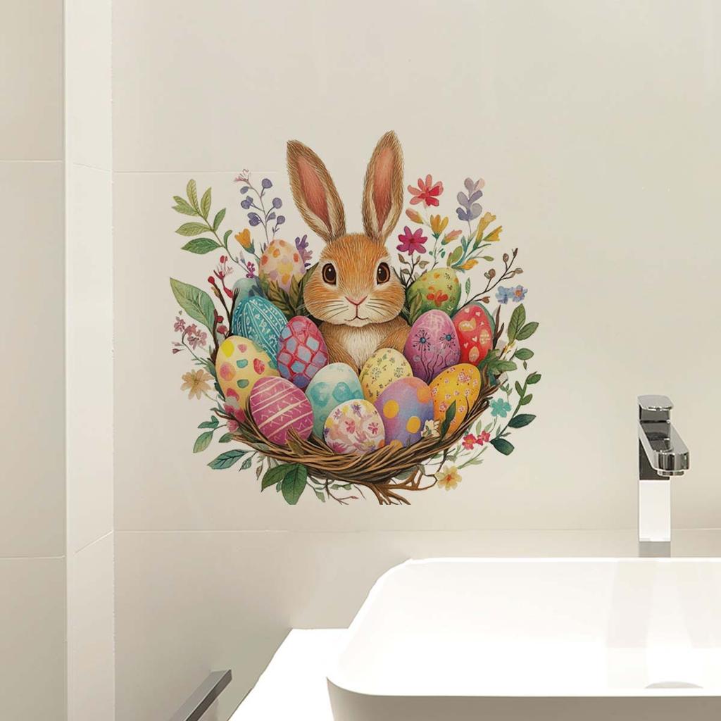 Easter Wall Stickers, Creative Gentleman Bunny Decor, Self-Adhesive Wall Art for Bedroom Living Room Holiday Background Decoration