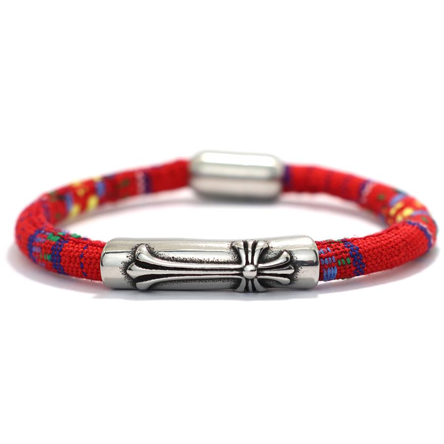 Brățară Cruce Gotică Brodată Față-Verso Stil Boho Etnic Multicolor Frânghie din Pânză Curcubeu Bijuterii Prietenie pentru Bărbați Femei