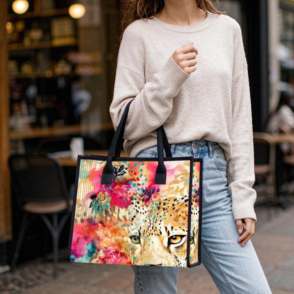 Watercolor Leopard Print Tote Bag Large Capacity Casual Carryall for Daily Shopping Travel Commute