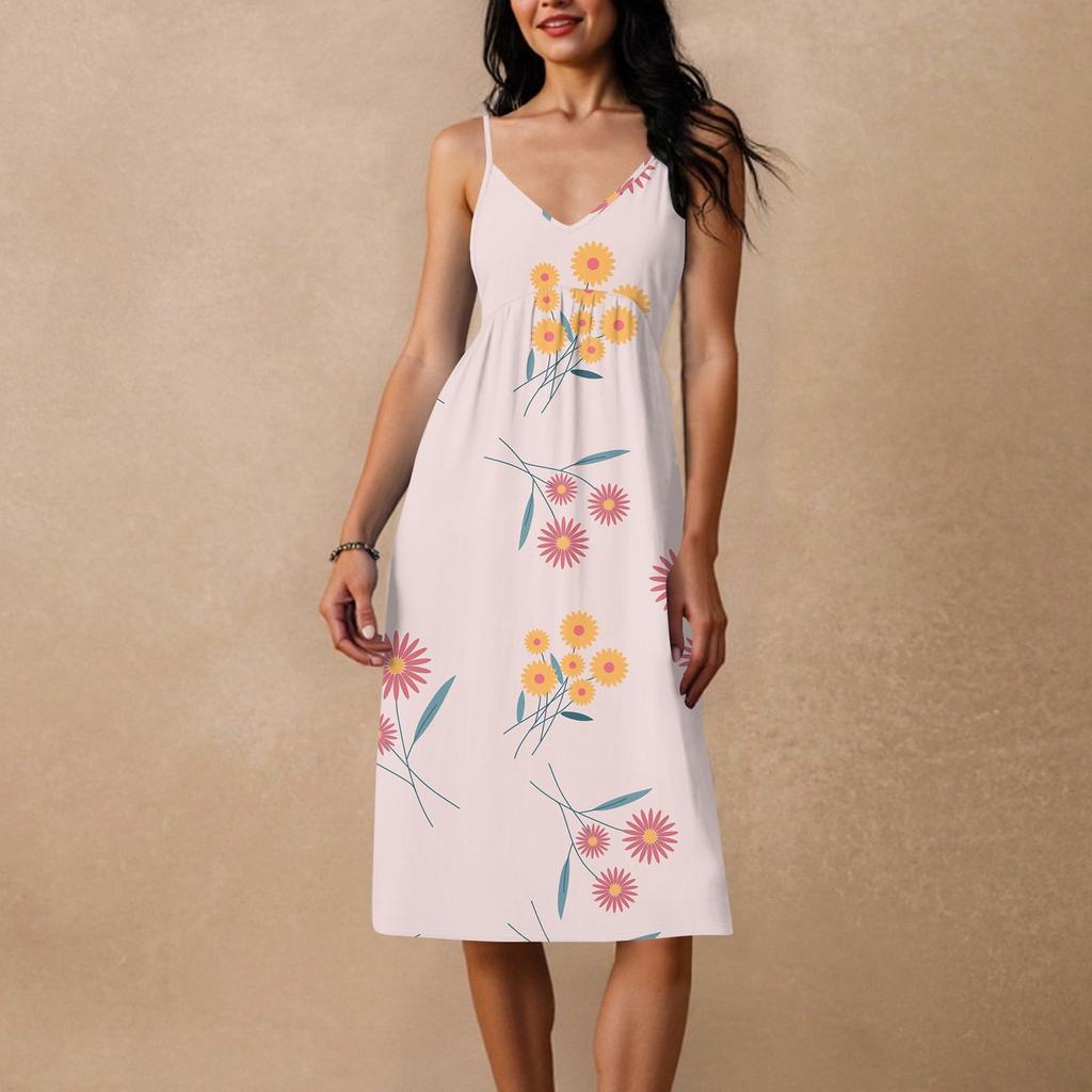 Women's Spaghetti Strap Backless Bow Loose Casual Beach Holiday Dress Sundress