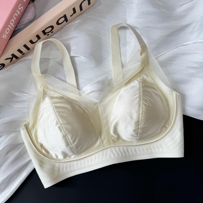 Silky Satin Mesh Invisible Push Up Gathered Wireless Bra For Women