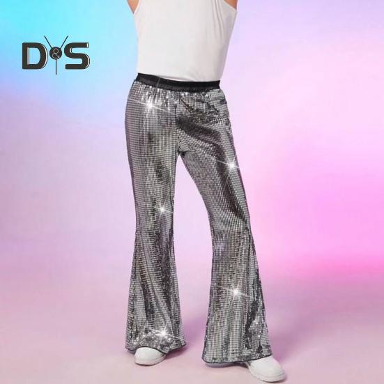 Herren-Schlaghose mit Pailletten, glänzend, Hip-Hop-Diskohose, elastische Taille, Retro-Hose mit weitem Bein für Bühnenauftritte, Nachtclubs, Bars und Tänze