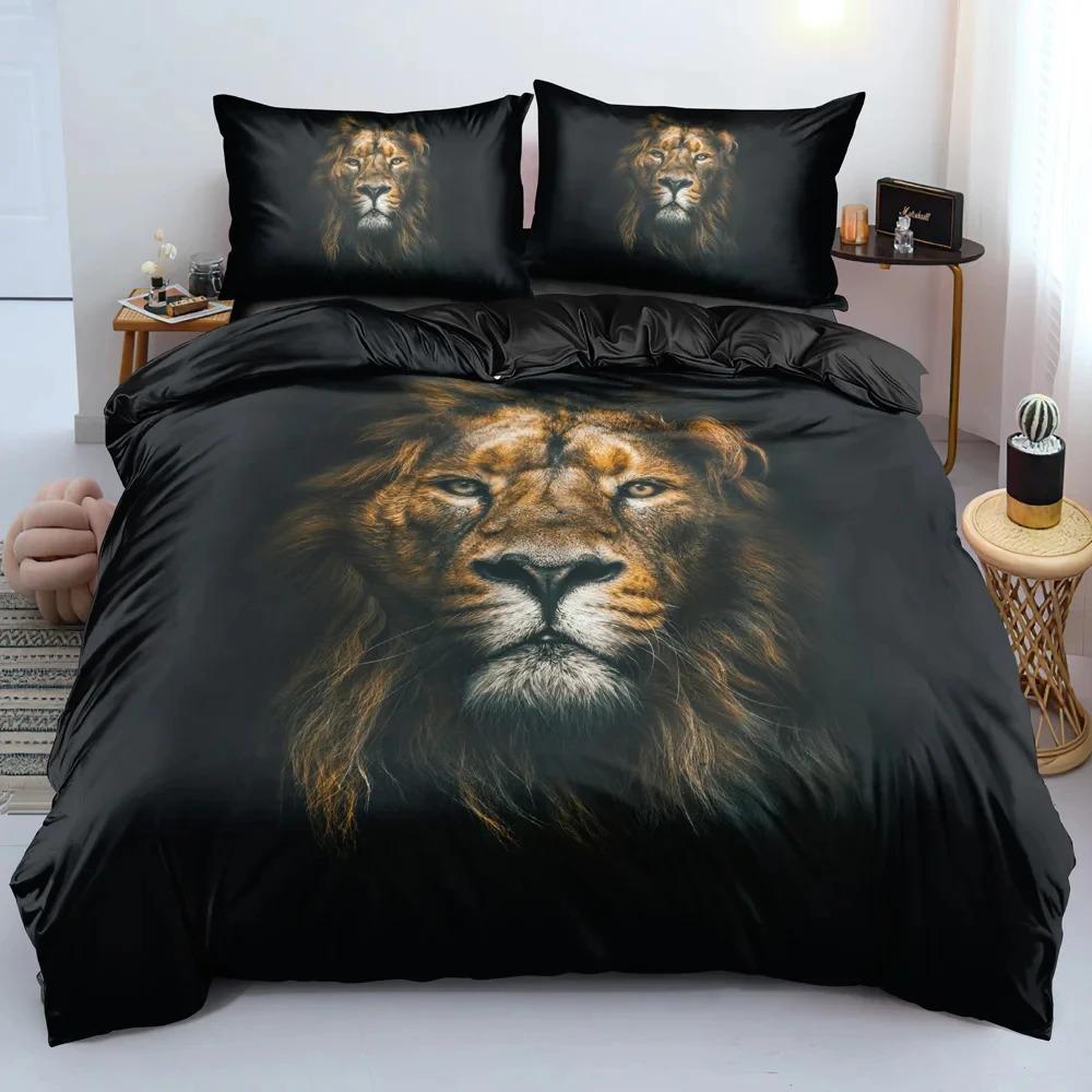 Black Lion Duvet Cover Animal Bed Sheet Pillow 3 Piece Bedding Set Single Double King Queen Full Size