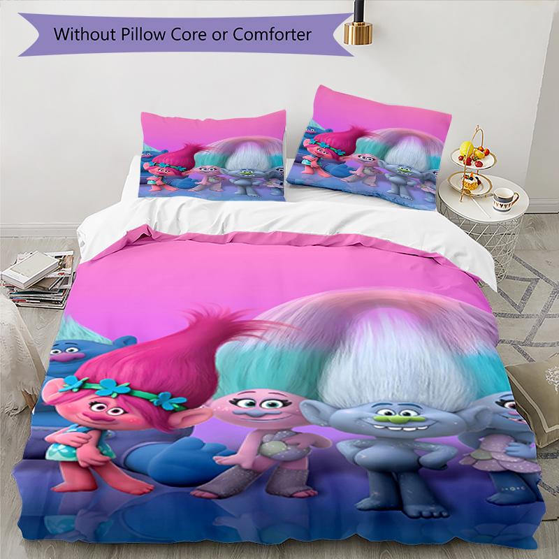 3pcs Trolls Bedding Set Duvet Cover Closure Includes 1 Duvet Cover & 2 Pillowcases, Soft and Comfortable for All Seasons.