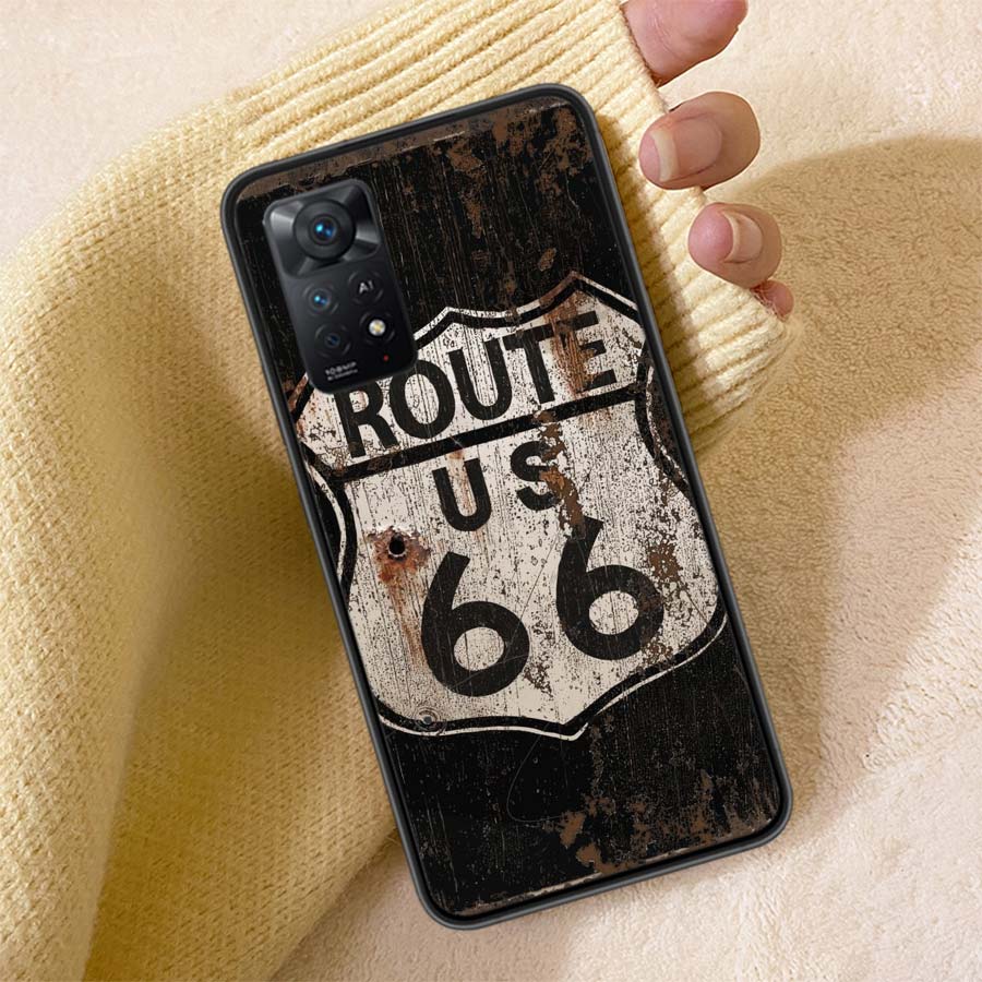 America Route 66 Phone Case For Redmi Note 13 14 15 Pro Plus 12 13C 12C 15C 9 10 10C 9T 9C 9A TPU Soft Cover Clear Cell Cases Sh