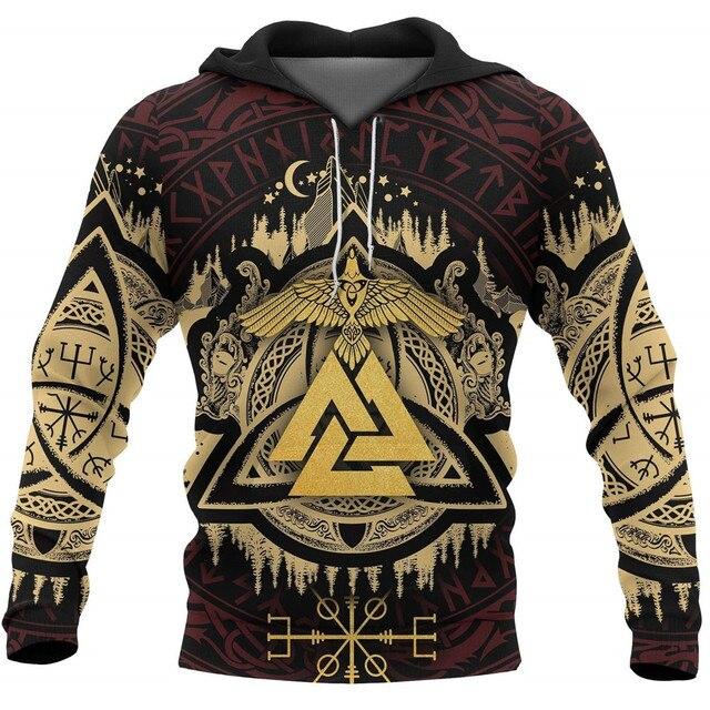 Menn Hettegenser Vikings Odin S Skull 3D All Over Printed Mote Hettegensere Unisex Høst Casual Dame Streetwear Pullovere