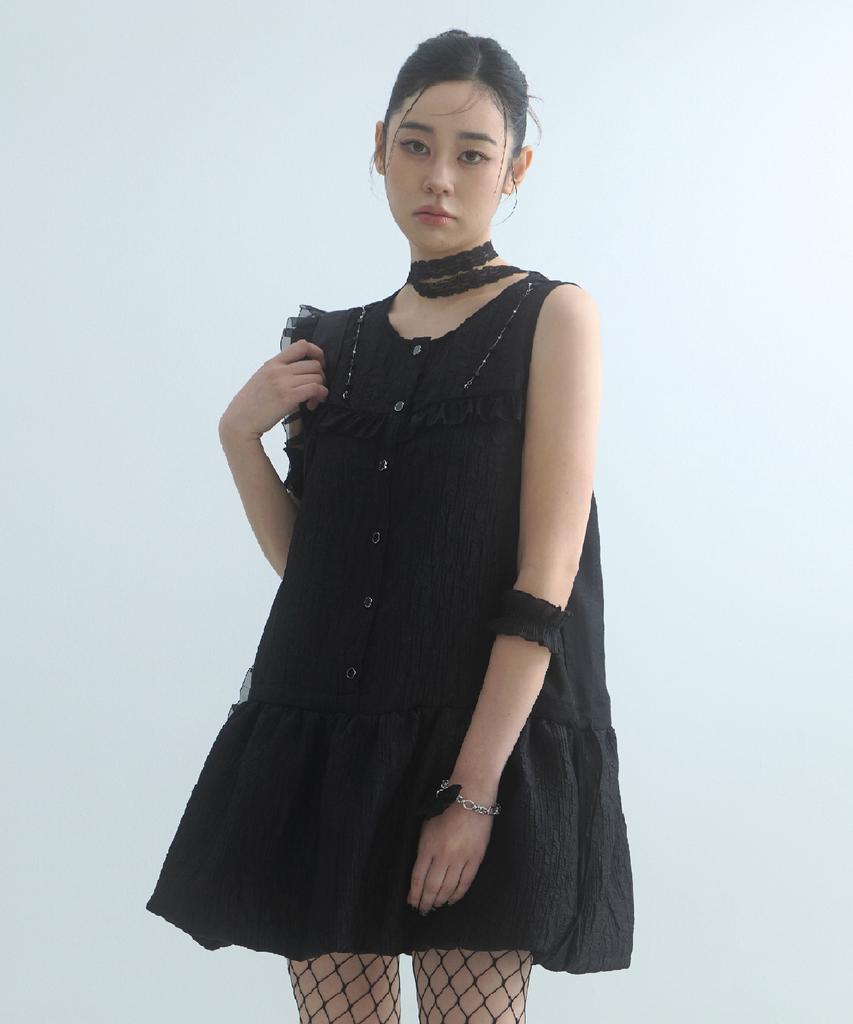 Mualeumoa Veil Shirring Volume Dress-Black