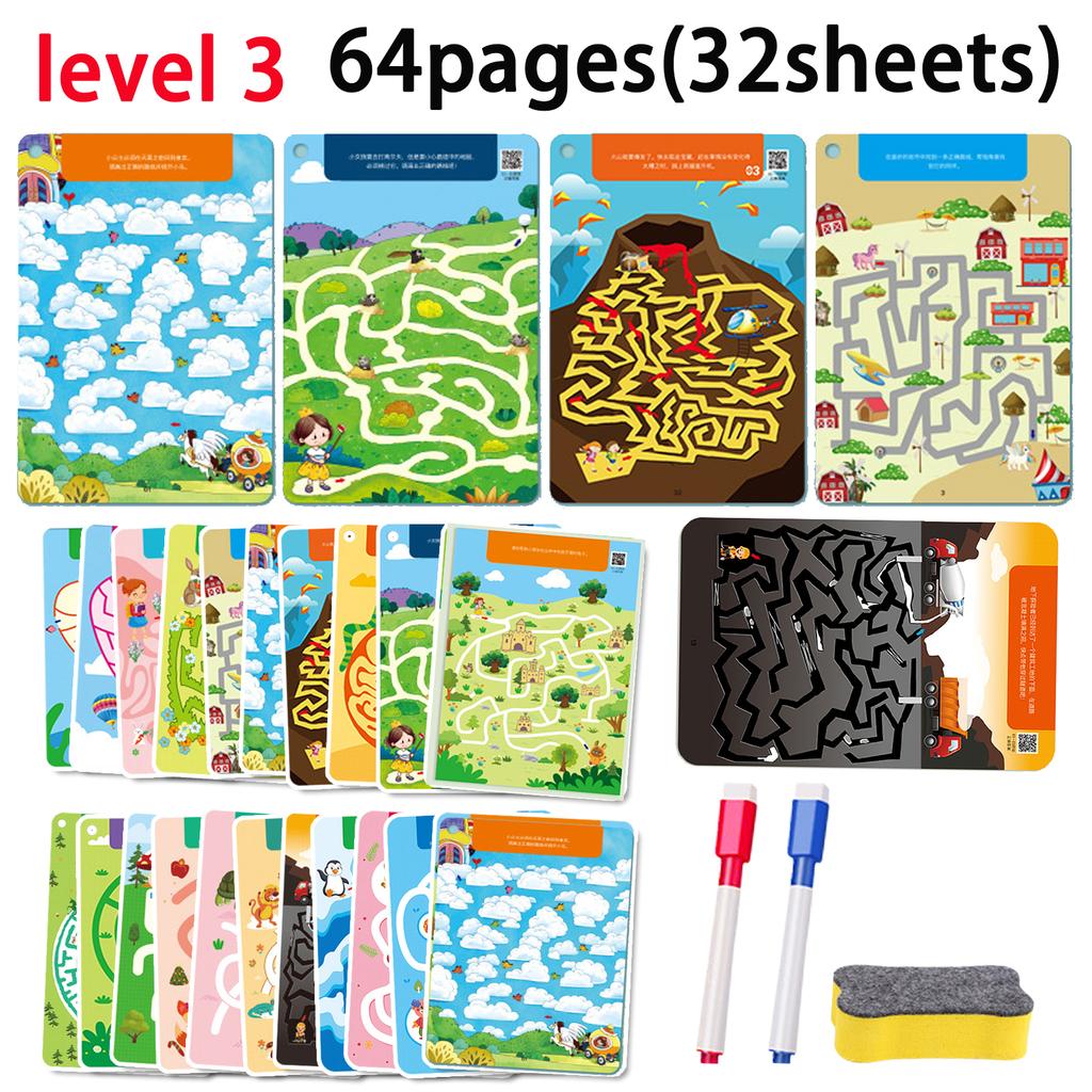 15/32 Sheets Reusable Maze Cards for Kids 3 Beginner Level Kids Activity Busy Amazing Mazes Books with Pens Chidren Puzzles Fine
