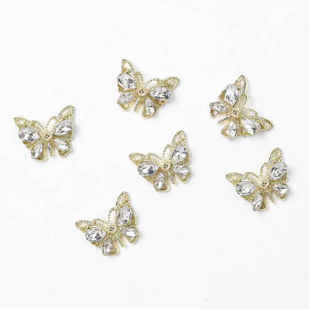 10Pcs Shiny Alloy Butterfly Nail Charms Metal Butterfly Nail Gems Nail Rhinestone 3D Gold Silver Nail Charm Nail Jewelry