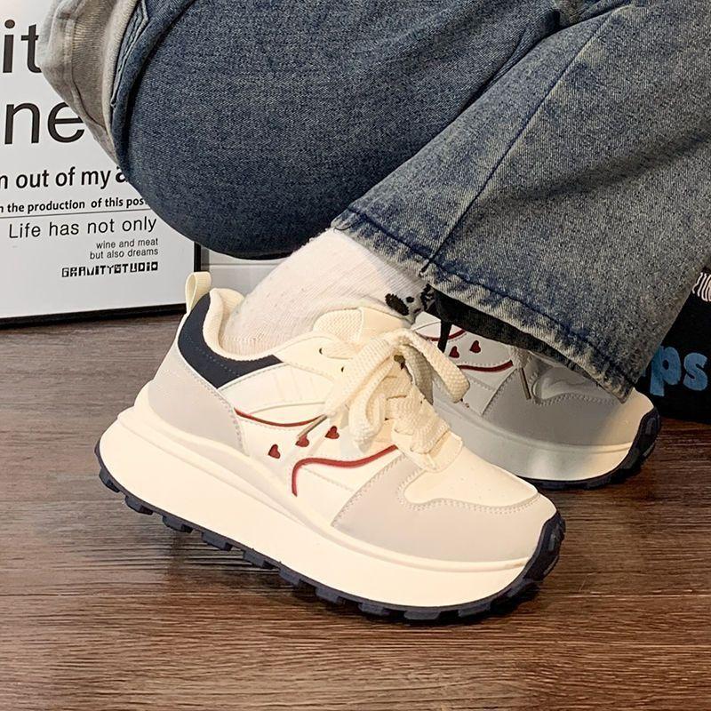 Damen Laufschuhe Schnürschuhe Mode Dicke Sohle Höhenerhöhend Koreanischer Stil Lässig Weich Atmungsaktiv Schuhe für Damen
