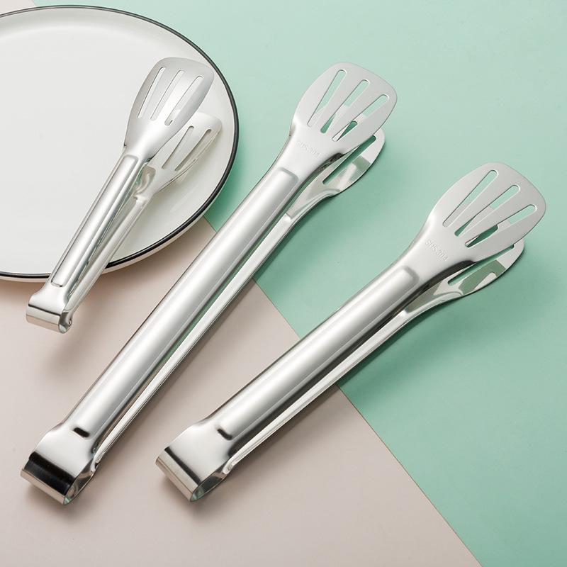 304 Stainless Steel Triple-Line Kitchen Tongs for Bread, Barbecue, and Buffet