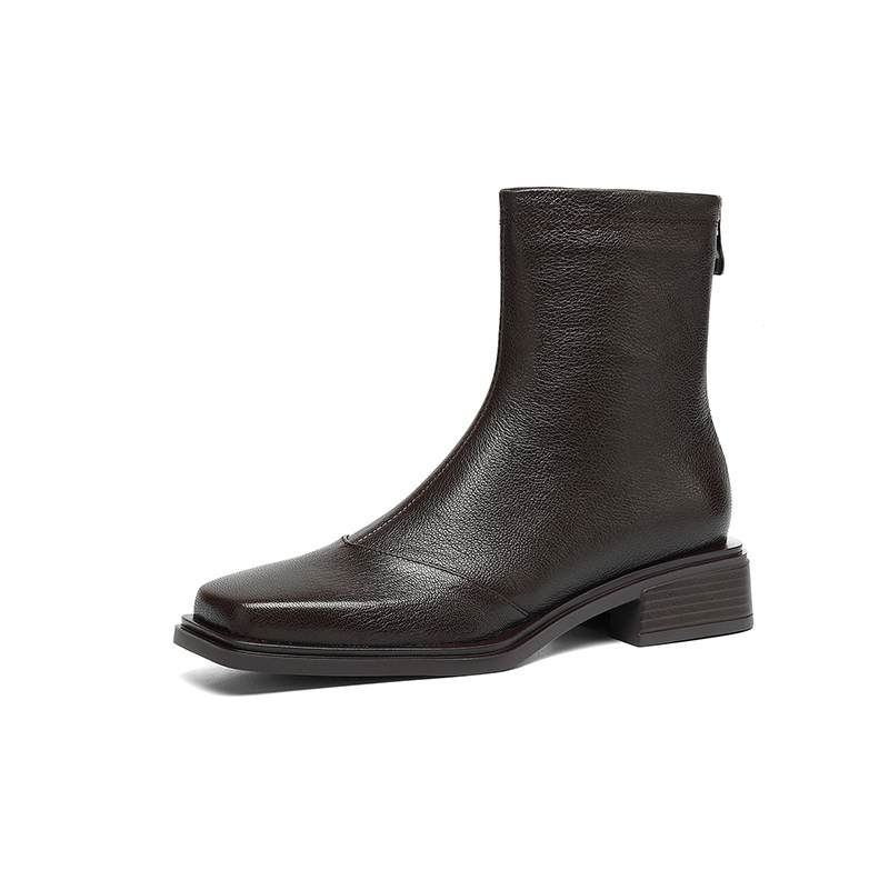 Krazing Pot Sheepskin Winter Square Toe Western Boots Med Heels Zipper Women Ankle Boots