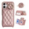 For iPhone 16 Case with Lanyard/Mirror/Card Holder Grids Pattern RFID Blocking Phone Cover