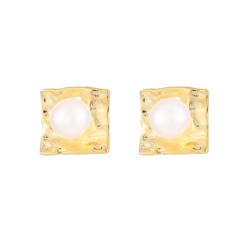 Banyan Tree S925 Silver Geometric Shell Pearl Earrings - Korean Trendy Niche Style