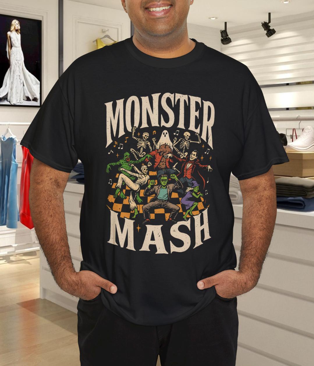 Monster Mash Funny Halloween Spooky Season Trick Or Treat T-Shirt Mens Womens Tees Top S