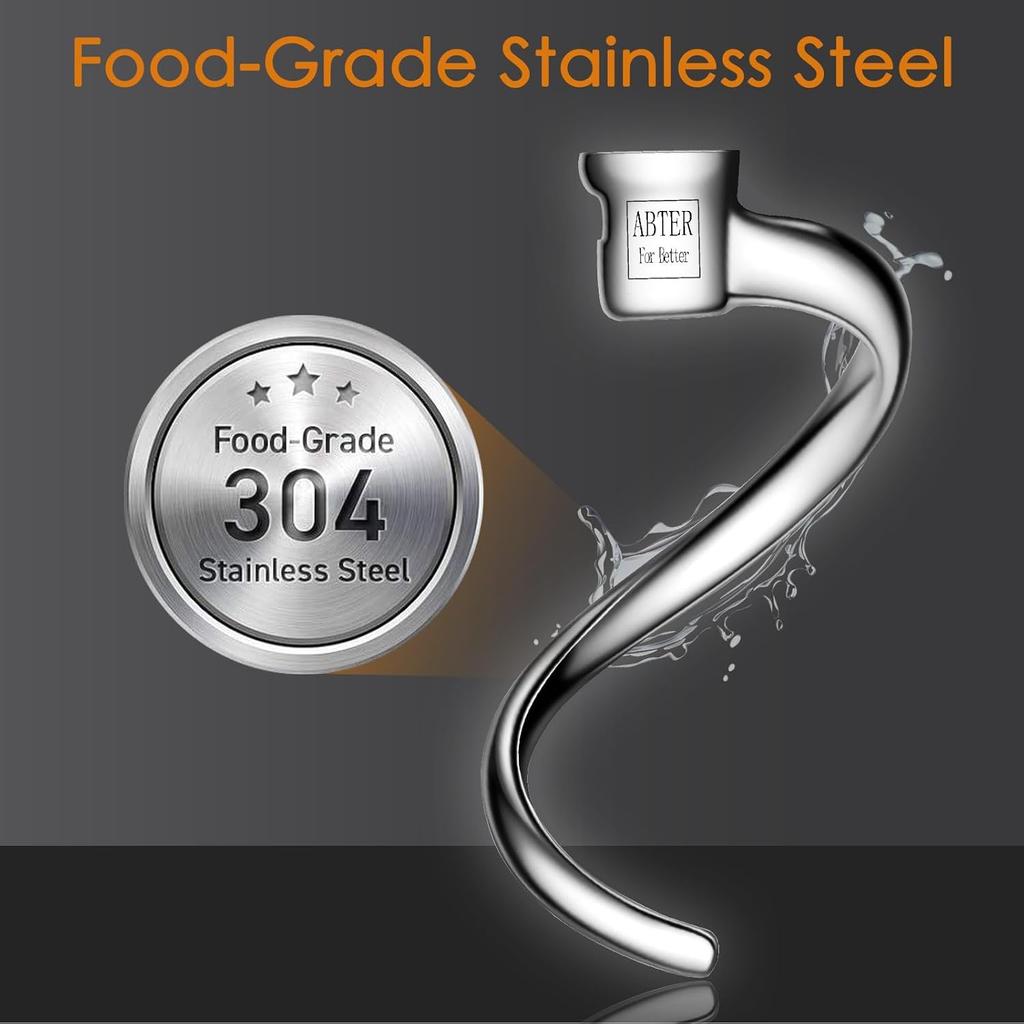 Stainless Steel Spiral Dough Hook Replacement for KitchenAid 4.5-5 Qt. Tilt-Head Stand Mixers.Accessories Compatible for Kitchen Aid K45, K45SS,