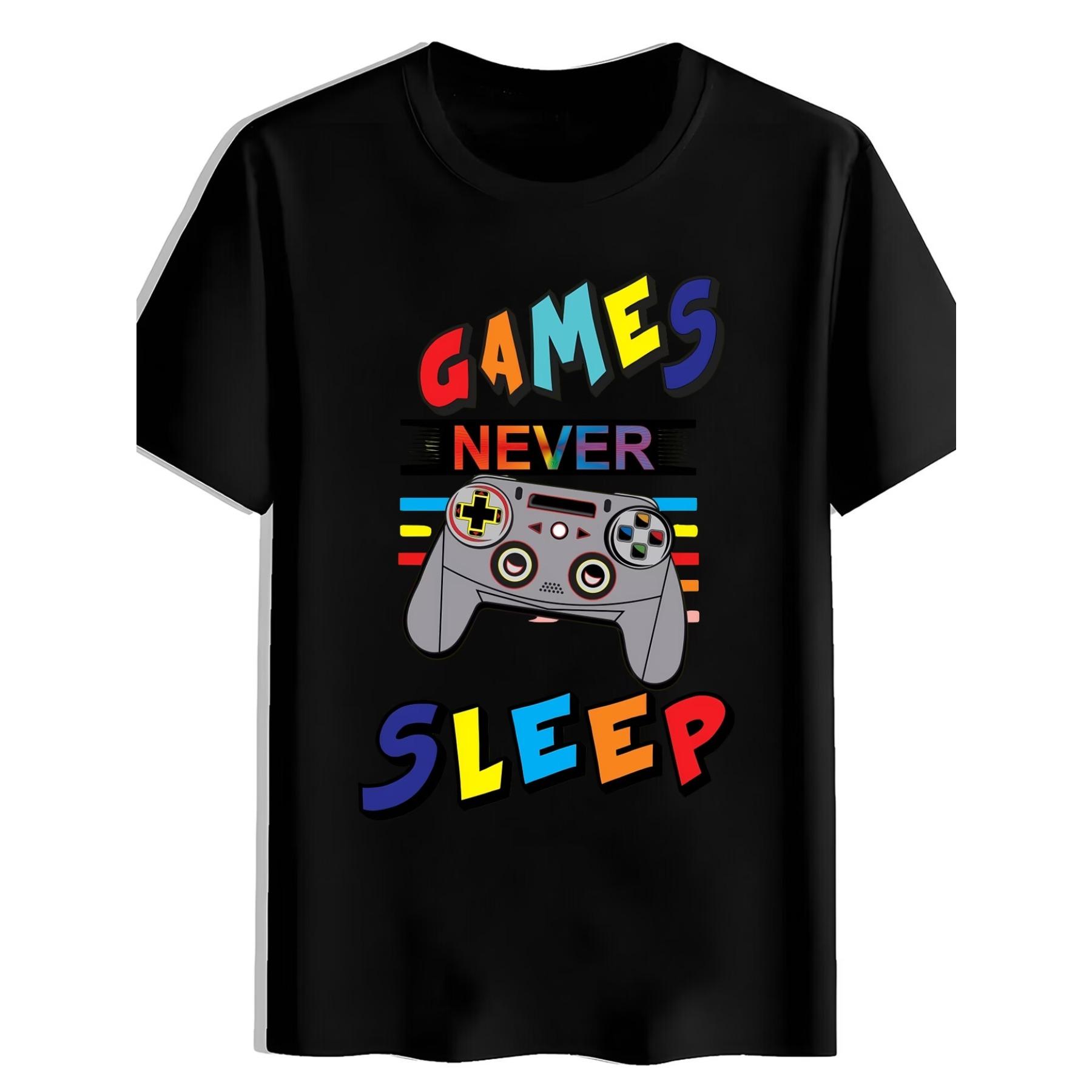 

GAMESNEVER SLEEP Print T-Shirt, Summer, Versatile, Sporty, Trendy T-Shirt, Round Neck Short Sleeve Top XXL